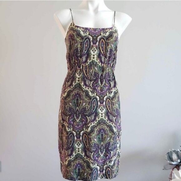 J CREW Silk Paisley Spaghetti Strap Dress Sz 0 - Picture 8 of 13